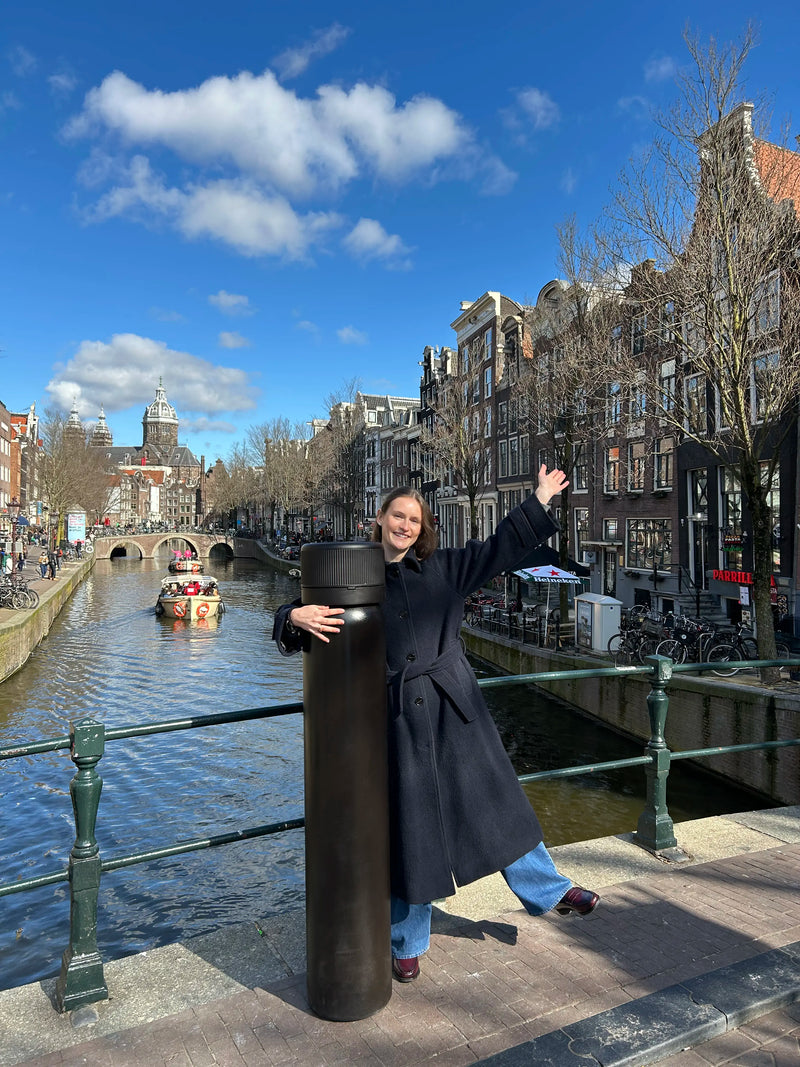Camille Wille, co-founder of B.me, holding our first 3D printed ampoule in Amsterdam