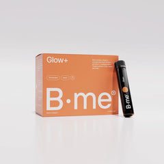 B·me Glow+ shots: doos met drinkshots die een egale, zon-geïnspireerde huidteint ondersteunen