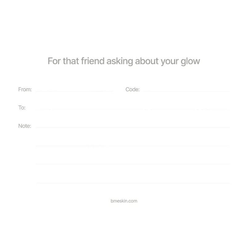 Back of the B.me gift card featuring redemption instructions and space for a personal message. A thoughtful gift for glowing skin and wellness lovers.